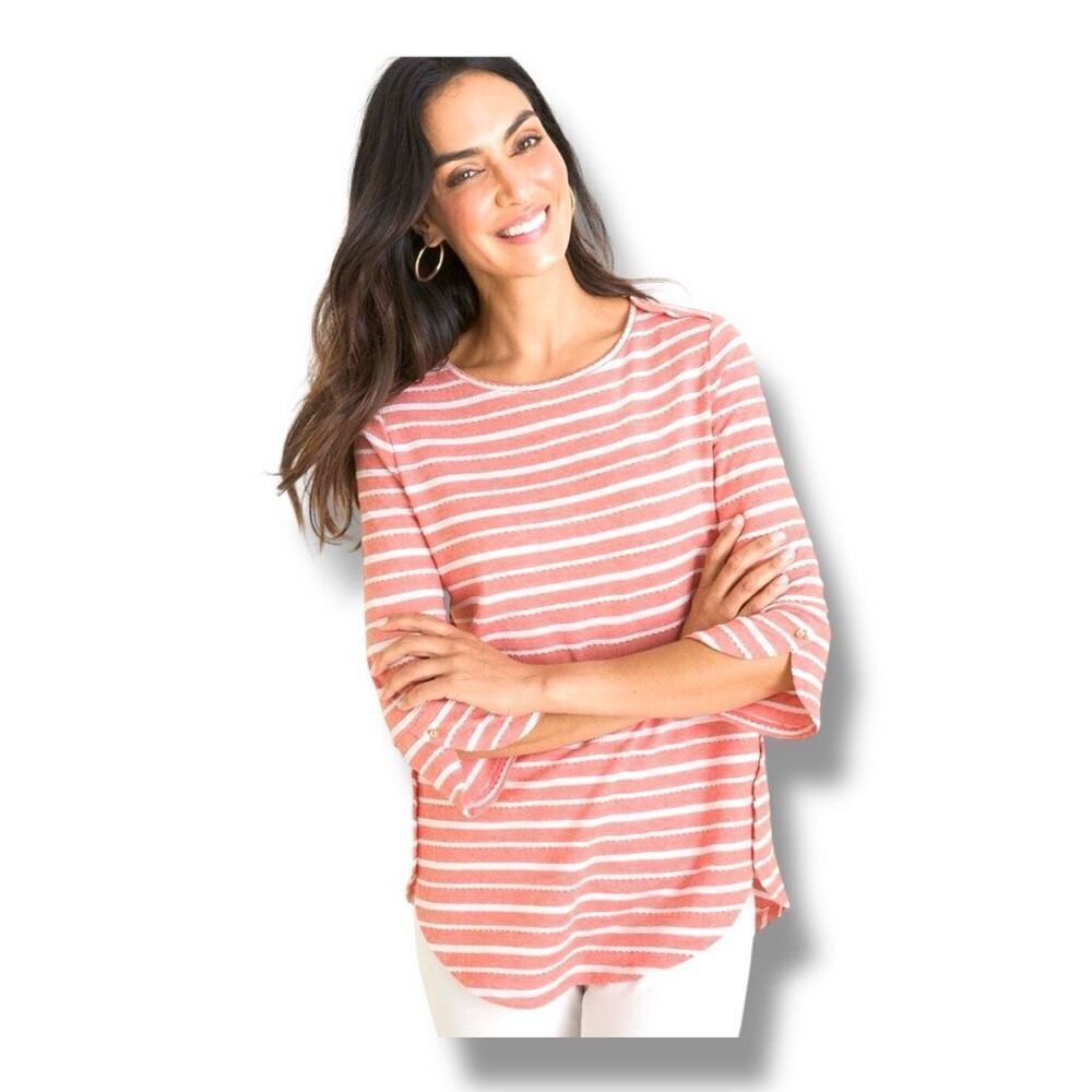 Chico's Xenergy Striped 3/4 Sleeve Shirt Red White Size‎ 8/10